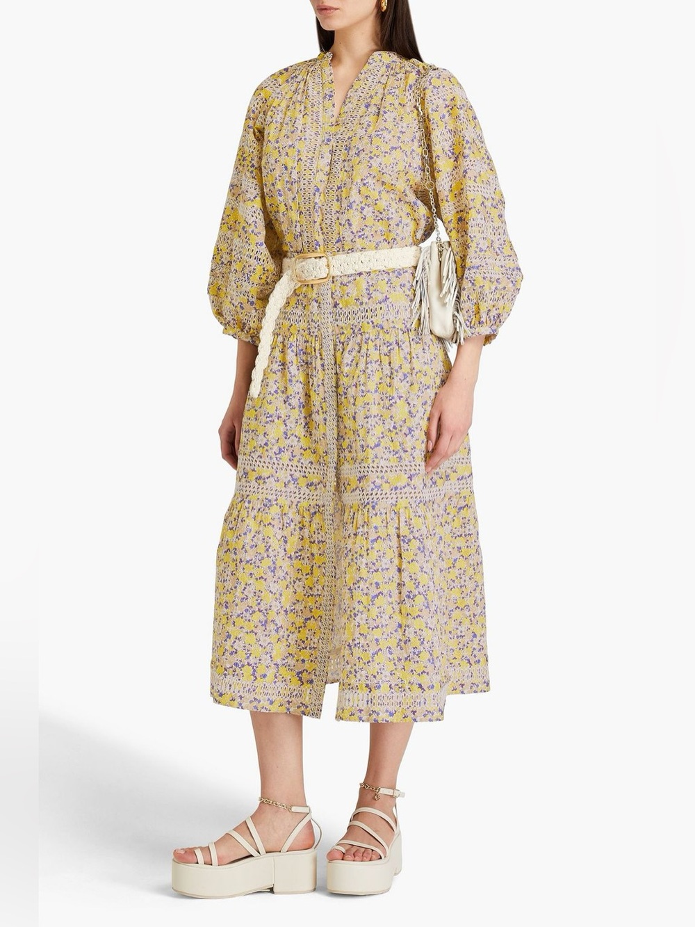 Maje | Long Floral Embroidered Skirt | 0 | Beige Multi